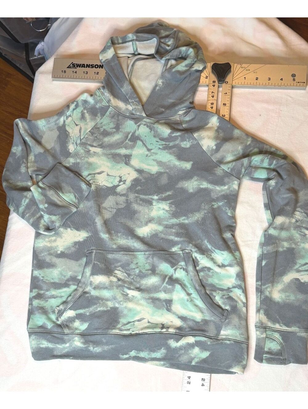 Athleta Girl Element Hoodie 2.0 Girls XL 14 Gray Mint Tie Dye Pullover Thumbhole
